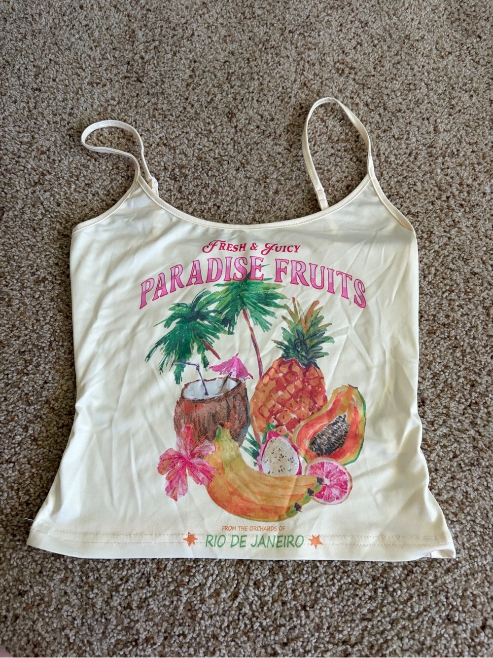 T.J.Maxx Cream 'Paradise Fruits' Tropical Graphic Cami